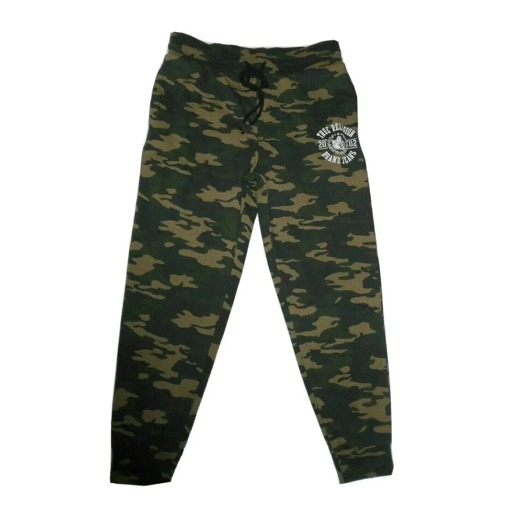 True Religion mens Camo Print Logo Jogger Pants Sweatpants size Large retail $99